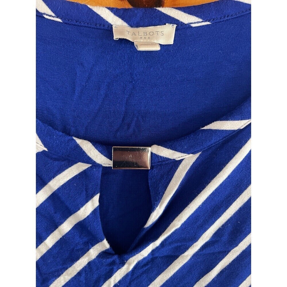 Talbots Women's Maxi Dress Royal Blue White Stripe Sleeveless  Sz M Belted - Picture 3 of 4